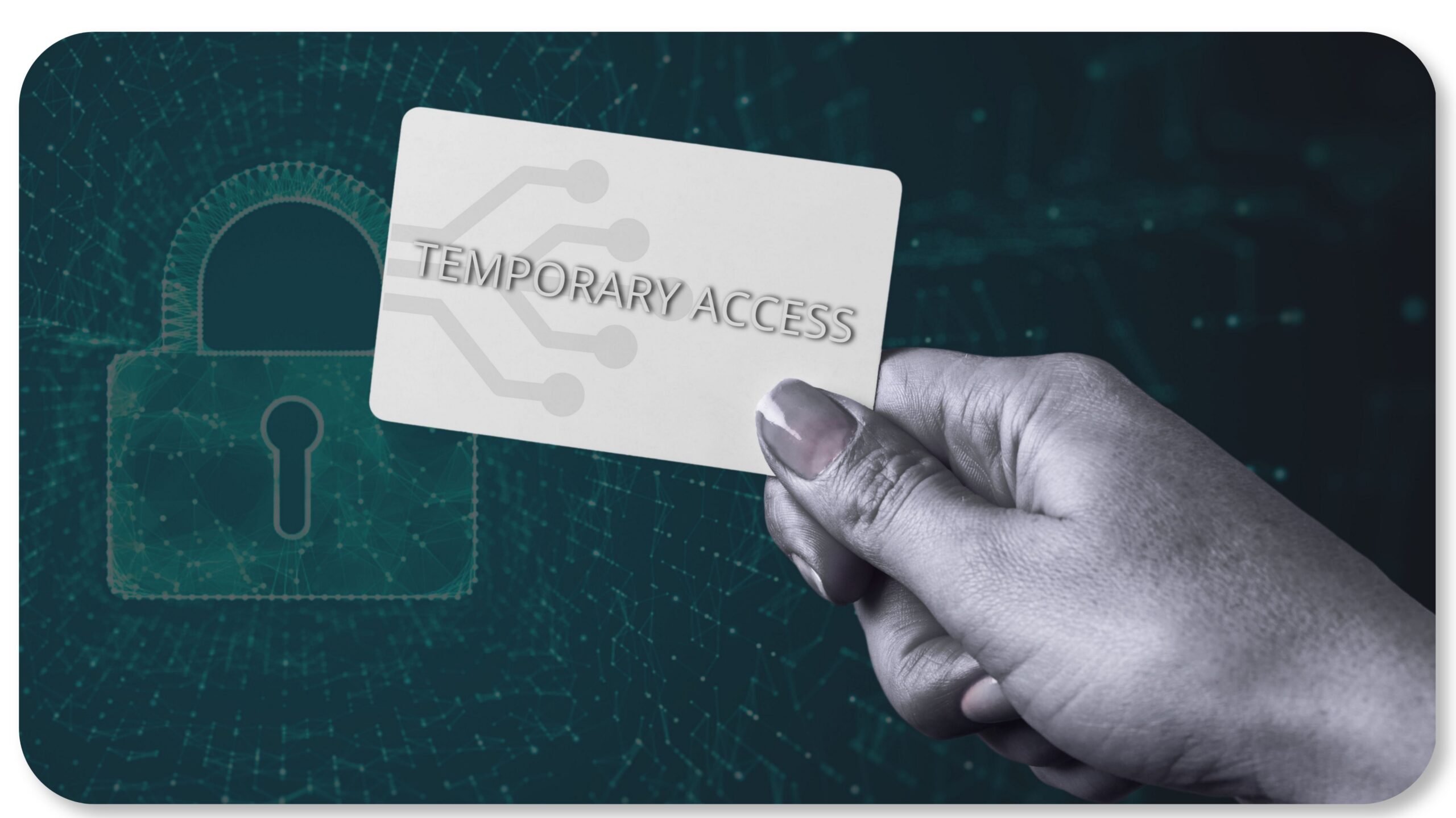 Saiba mais sobre Zero Standing Privileges Zero Standing Privileges / Mão segurando um cartão com a inscrição "Temporary Access" em frente a um cadeado digital, representando acesso temporário e controle de permissões em sistemas.